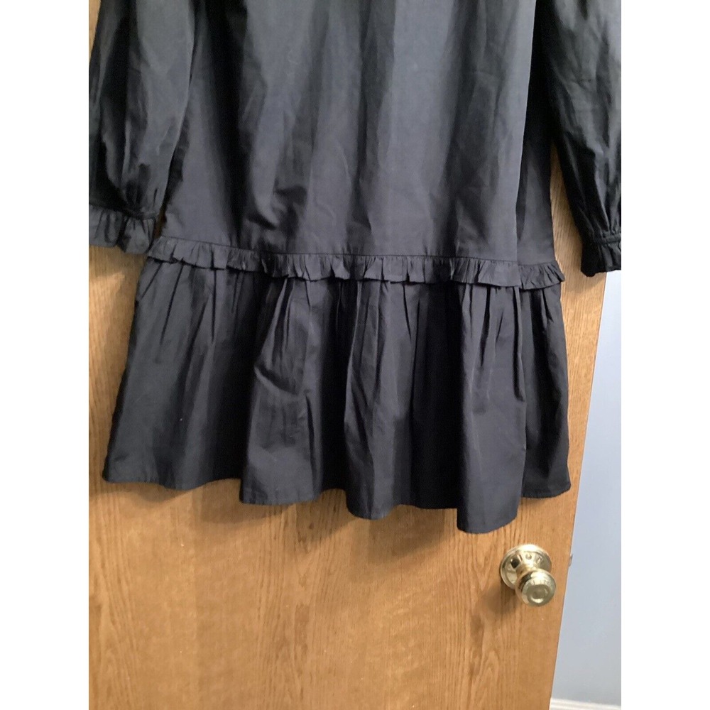 J Crew Sz XS Black Eyelet Trim Ruffle Hem Swing Long Sleeve Dress‎ - Picture 5 of 8